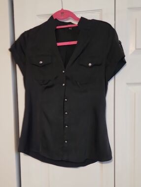 Express Black Short-Sleeve Button-Down Blouse